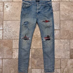 Amiri Mx1 Red Plaid Flannel Patch Clay Indigo Wash Denim Jean